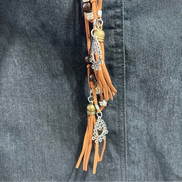 🧣NEW Boho Suede Braided Tassel Belt Camel, Size O/S - Picture 5 of 7